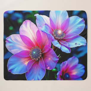 Neon Bloom Flower Magic Glow Design Sherpa Blanket