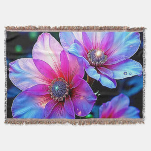 Neon Bloom Flower Magic Glow Design Throw Blanket