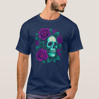 Neon Bloom – Skull in Roses T-Shirt