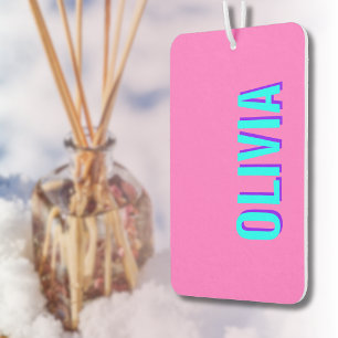 Neon Blue 3D Modern Name   Trendy Cool Pink Car Air Freshener