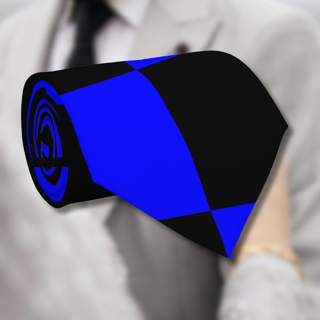 Neon Blue and Black Chequered Chequerboard Vintage Tie (Creator Uploaded)