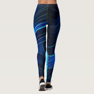Neon Blue and Black Leggings with Futuristic Patte