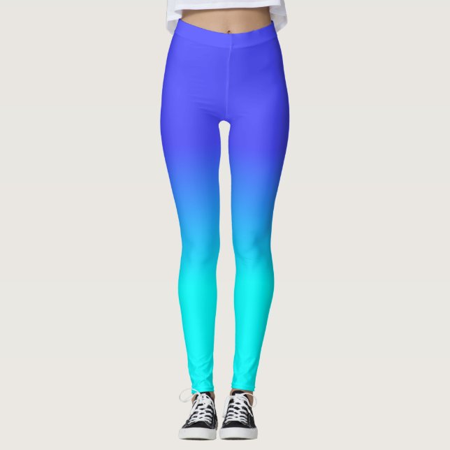 Neon Blue and Bright Neon Aqua Ombré Shade Colour Leggings (Front)