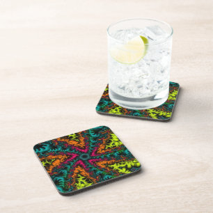 Neon   Blue and Orange Fractal Art Coaster