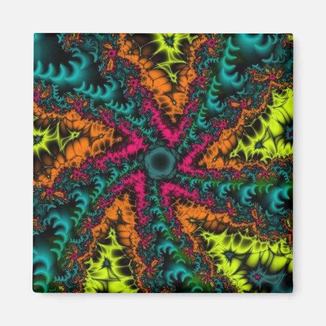 Neon | Blue and Orange Fractal Art Magnet (Front)