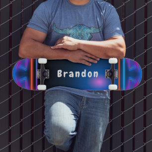 Neon Blue and Pink Lazer Lights Custom Skateboard