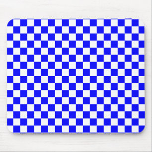 Neon Blue and White Chequered Chequerboard Vintage Mouse Pad