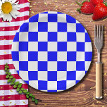 Neon Blue and White Chequered Chequerboard Vintage Paper Plate<br><div class="desc">Neon Blue and White Chequered Chequerboard  | Vintage | Classic | Trendy | Stylish | Fashion | Minimal</div>