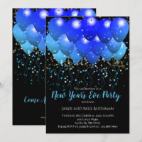 Neon Blue balloons And Gold Confetti On Black