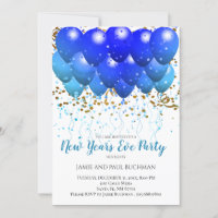 Neon Blue balloons And Gold Confetti On White