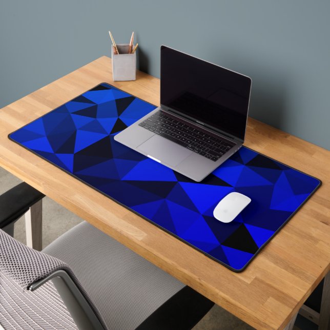 Neon blue black geometric mesh pattern desk mat (Office 2)