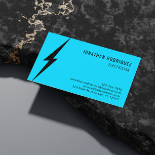 Neon Blue Black Lighting Bolt Custom Electrician  Business Card