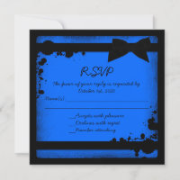 Neon blue black ribbon grunge wedding RSVP