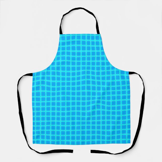 Neon blue bright checked pattern  apron (Front)