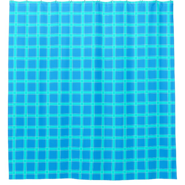 Neon blue bright checked pattern  shower curtain (Front)