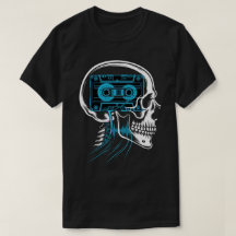 Neon Blue Cassette Tape Skull Soundwave Art