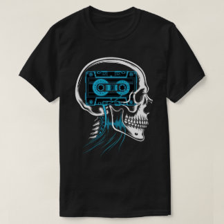 Neon Blue Cassette Tape Skull Soundwave Art T-Shirt