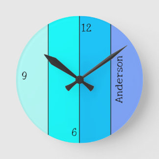 Neon Blue Colour Lines with Name Round Clock