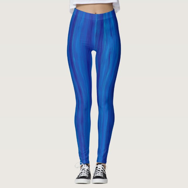 Neon Blue Digital Abstract Painting Pattern Leggings (Front)