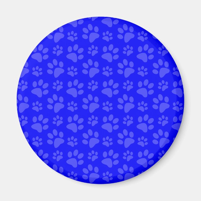 Neon blue dog paw print pattern magnet (Front)