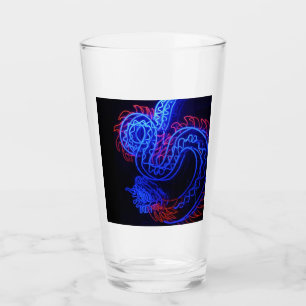 Neon Blue Dragon Black Background Bright Glass