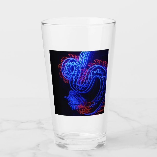 Neon Blue Dragon Black Background Bright Glass (Front)