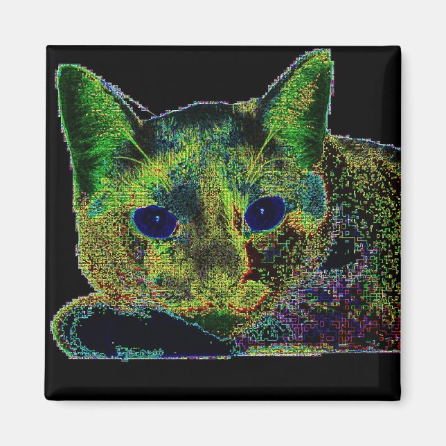 Neon Blue Eyed Cat Magnet (Front)