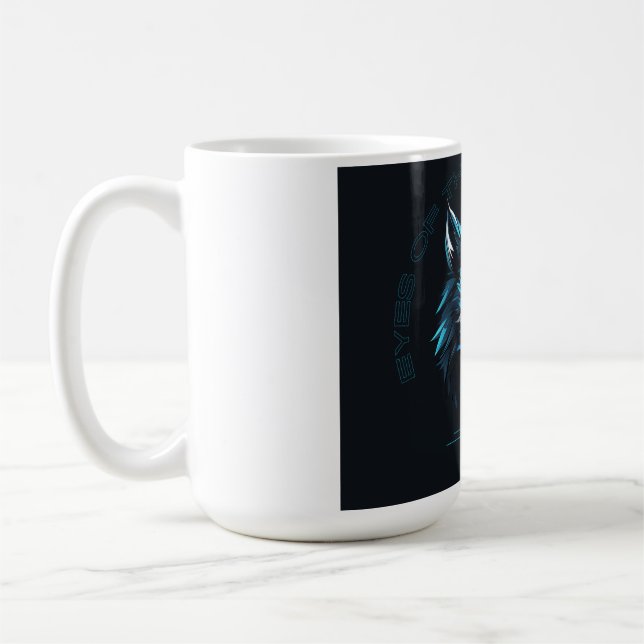Neon Blue Geometric Wolf T-Shirt  Coffee Mug (Left)