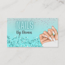 Neon Blue Glitter Glam Nail Salon Business Card
