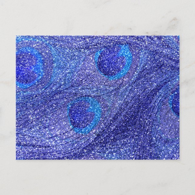 Neon blue glitter peacock feathers postcard (Front)