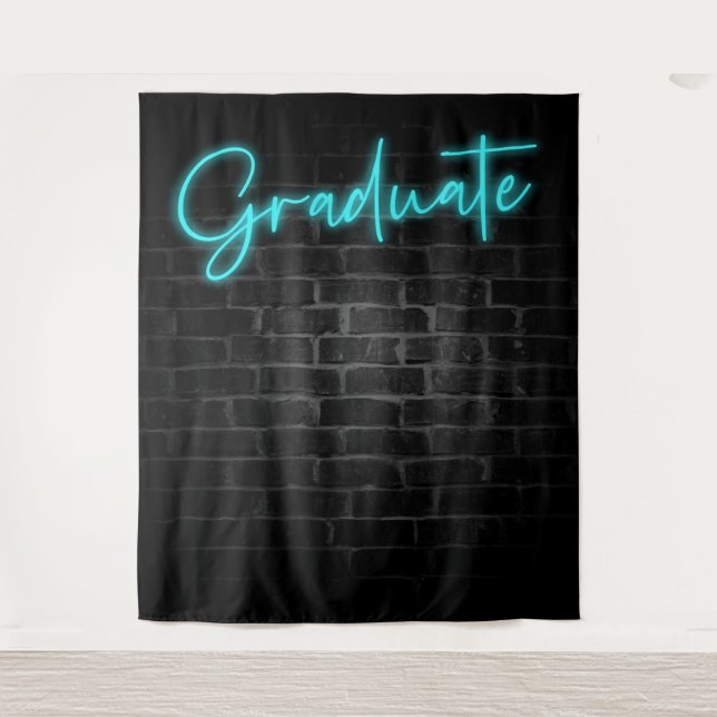 Neon Blue Glow Light | Graduate Party Photo Booth Tapestry (Front)