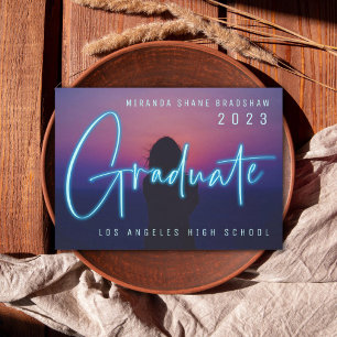 Neon Blue Graduate Photo Announcement