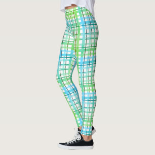 Neon Blue Green Plaid Leggings
