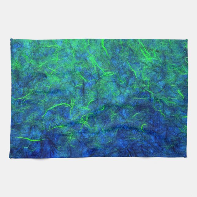 Neon blue green psychedelic Japanese rice paper Tea Towel (Horizontal)