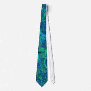 Neon blue green psychedelic Japanese rice paper Tie