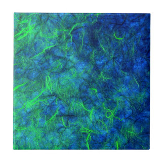 Neon blue green psychedelic Japanese rice paper Tile