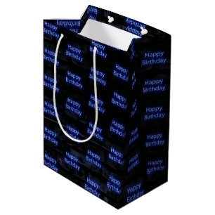 Neon Blue Happy Birthday On Brick Medium Gift Bag