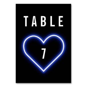 Neon Blue Heart Wedding Table Number