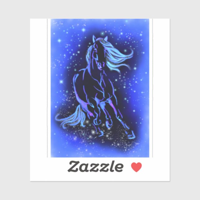 Neon Blue Horse Running At Moonlight Starry Night  (Sheet)