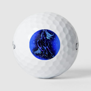 Neon Blue Horse Running At Moonlight Starry Night  Golf Balls