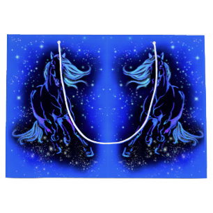 Neon Blue Horse Running At Moonlight Starry Night Large Gift Bag