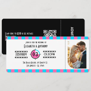 Neon Blue, Hot Pink, and Black Cinema Ticket Invitation