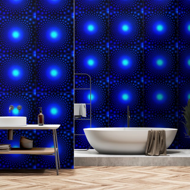 Neon Blue Lights Dots Black Wallpaper (Bathroom)