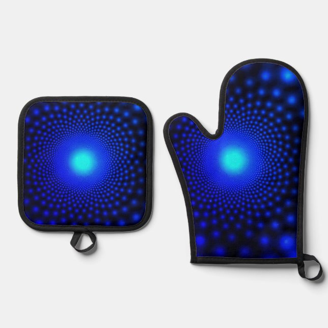 Neon Blue Lights Oven Mitt & Pot Holder Set (Front)