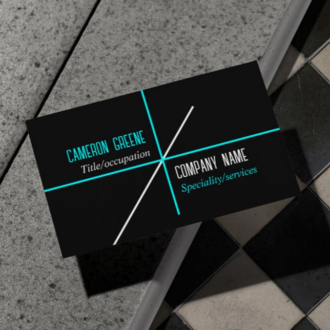 Neon Blue Lines Black Business Card (Creator Uploaded)