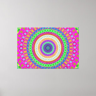 Neon Blue Mandala Circle Stretched Canvas Print