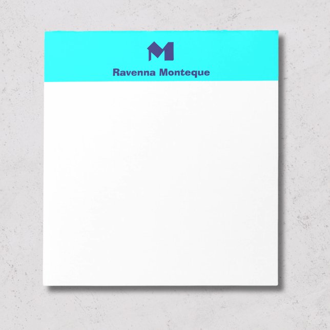 Neon Blue Minimal Personalized Name Monogram Notepad (Creator Uploaded)