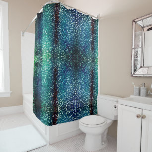 Neon blue mosaic style over rough hammered glass   shower curtain