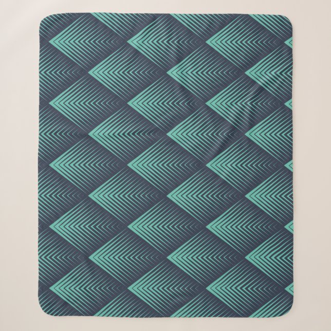 Neon Blue Op-Art Chevron. Sherpa Blanket (Front)
