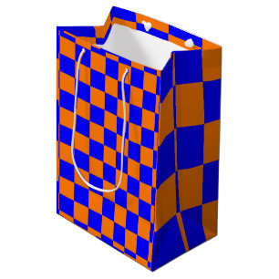 Neon Blue Orange Chequered Chequerboard Vintage Medium Gift Bag
